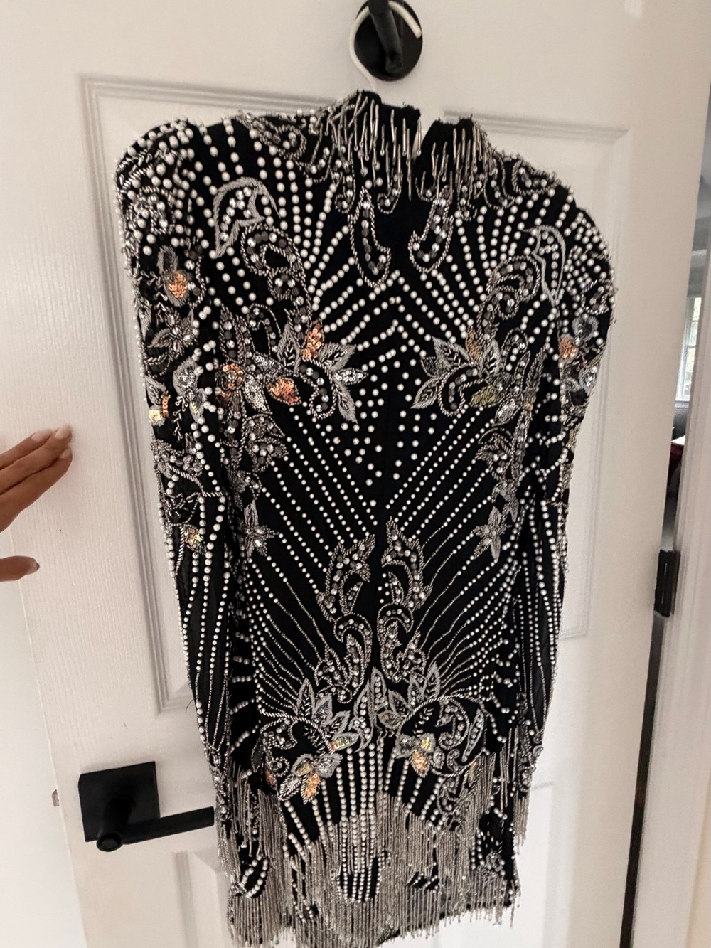 Embellished Black and Silver Fringe Mini Dress - Picture 2 of 10